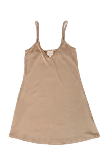 Beige tank top with thin straps on a white background